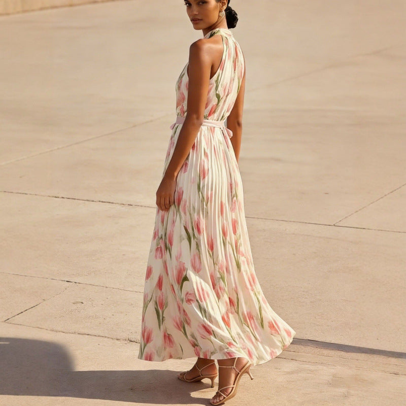 Women's Halterneck High-Waist Swing Dress – Floral & Solid Prints