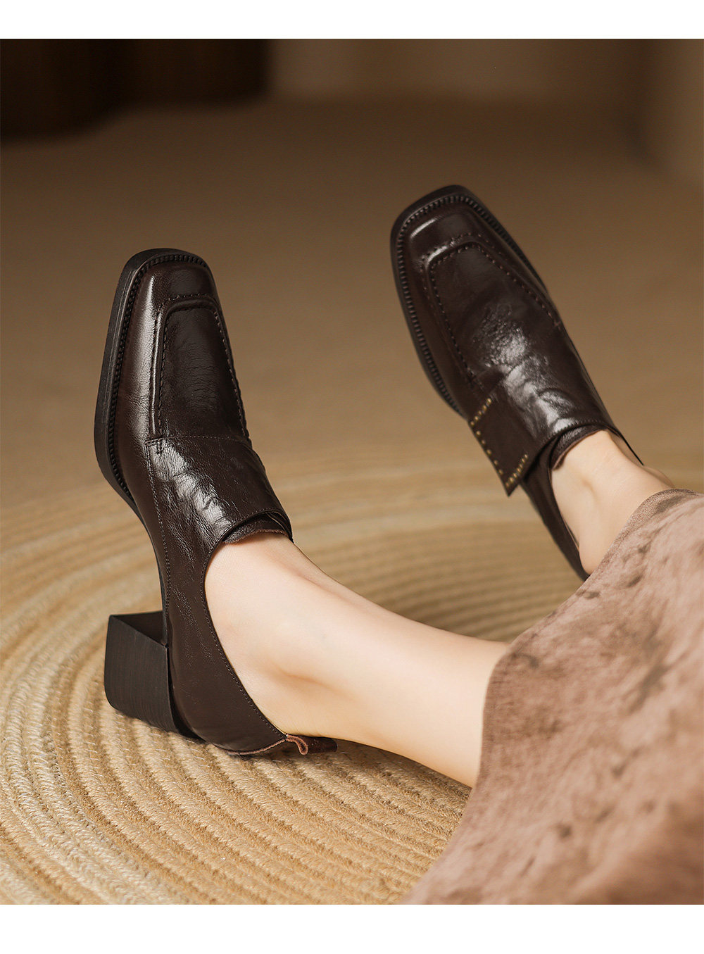 Women's British Style Square Toe Chunky Heel Pumps – Deep Vamp Studded