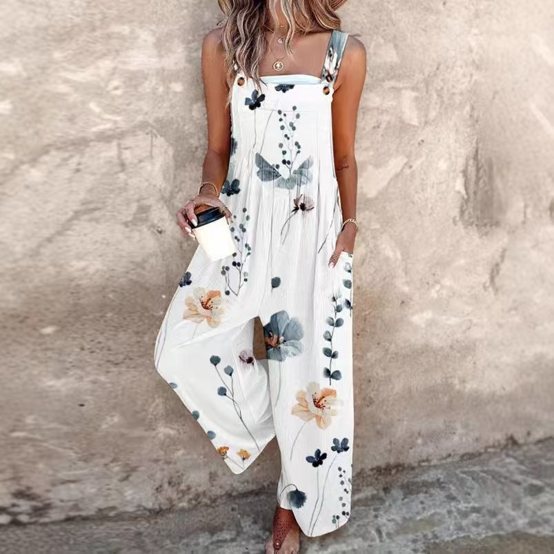 Women’s Square-Neck Floral Sleeveless Jumpsuit
