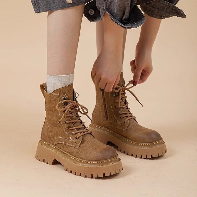 Women's Retro Chunky Heel Mid-Calf Martin Boots – Side Zipper