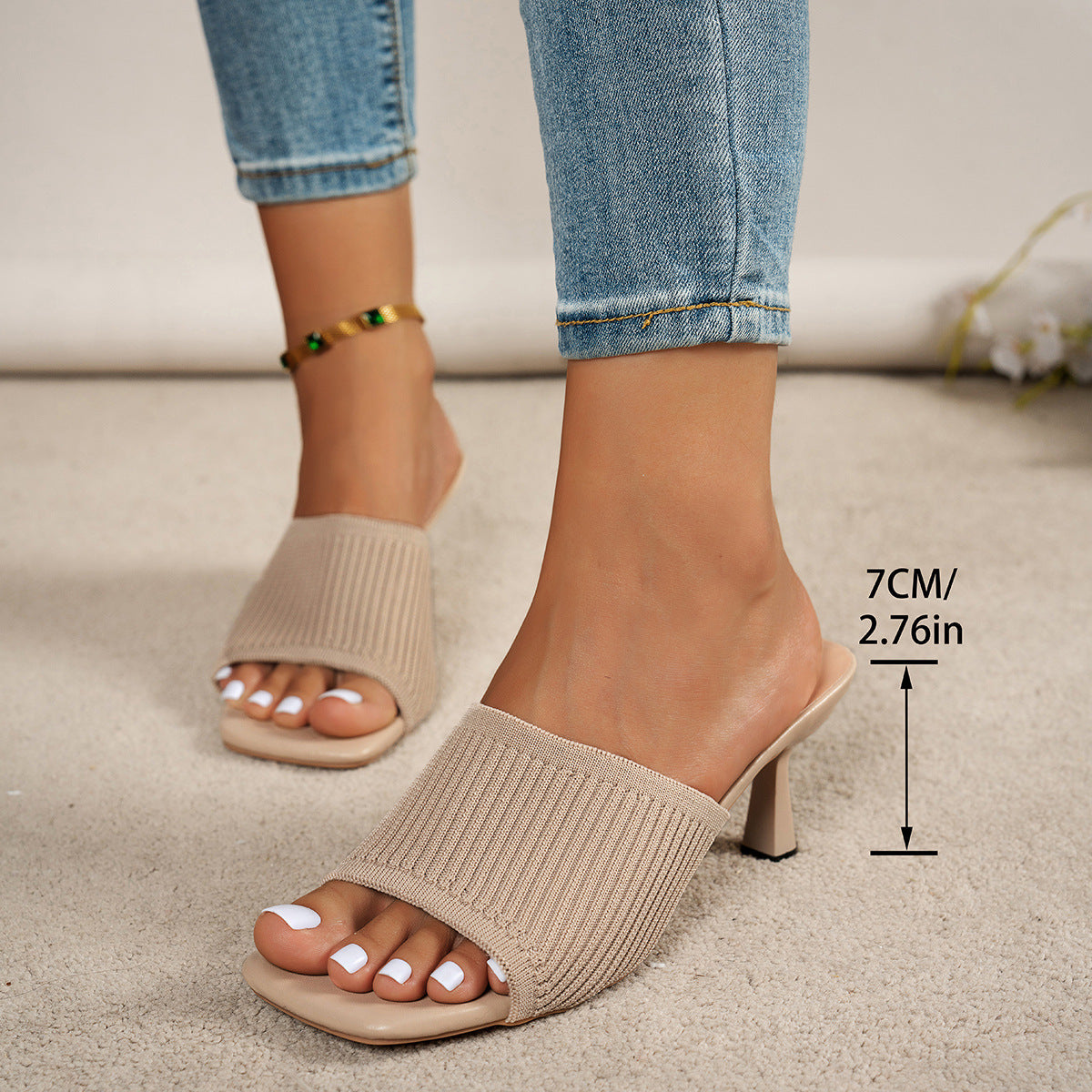 Women's Square Toe Chunky Heel Slide Sandals – Mesh Outdoor Summer