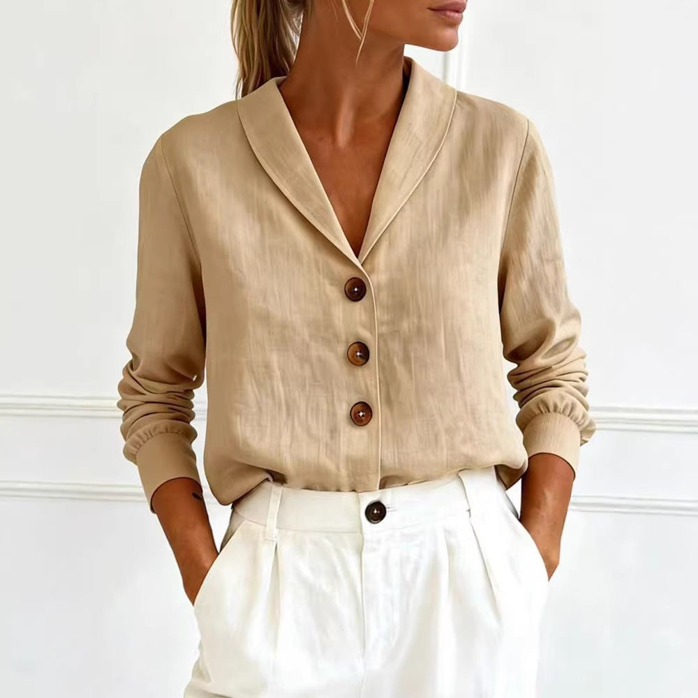 Women's Peter Pan Collar Button-Up Shirt – 6 Colors S–3XL
