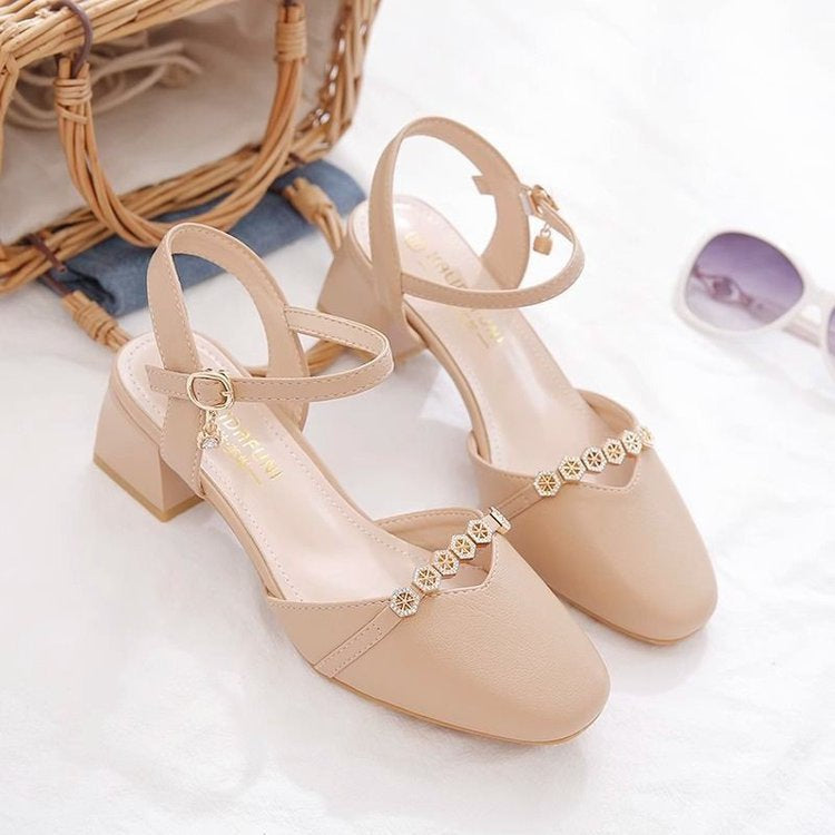 Women's Mid-Heel Slingback Pumps – Square Toe Buckle Strap