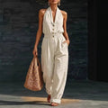 Women's Knitted V-Neck Slim-Fit Cropped Jumpsuit