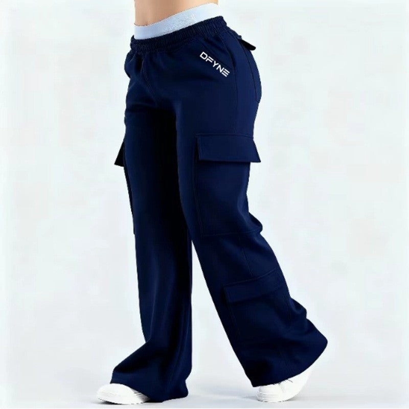 Women's Loose-Fit Casual Pants with Pockets – Solid Color Two-Tone Label