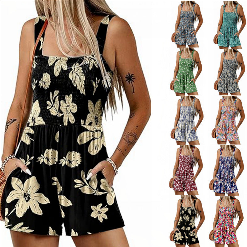 🌺 Floral Print Sleeveless Beach Jumpsuit