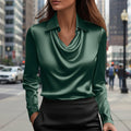 Long Sleeve Satin Swing Collar Top | Elegant Commuter Shirt