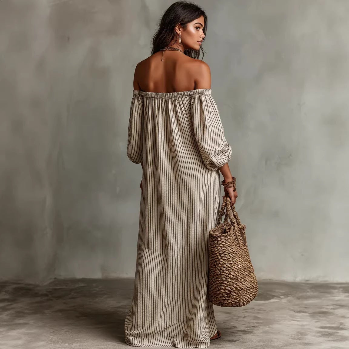 Women's Off-Shoulder Long-Sleeve Maxi Dress