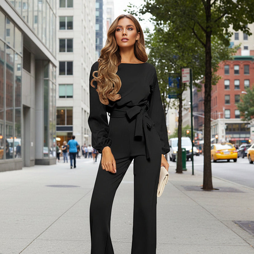 Solid Color Slim-Fit Long Sleeve Knit Jumpsuit | 3 Colors S–XXL