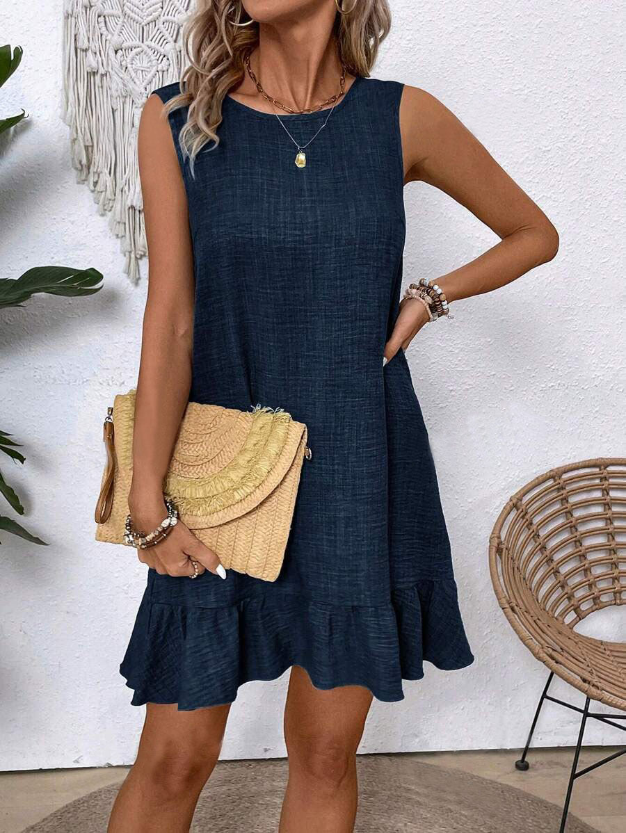 Women's Ruffle Lace-Up Mini Dress – Short Sleeve Loose Beach Dress