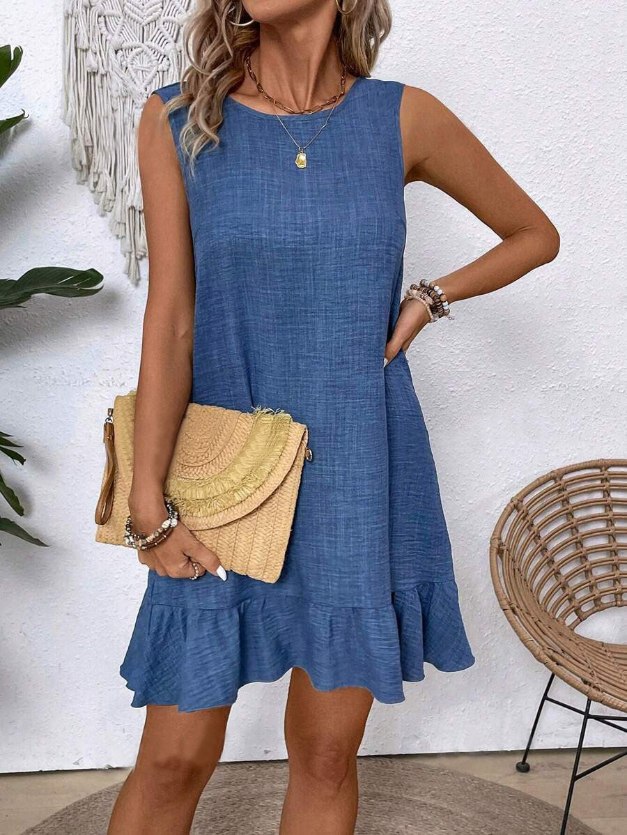 Women's Ruffle Lace-Up Mini Dress – Short Sleeve Loose Beach Dress
