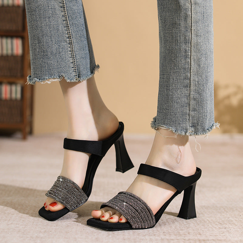 Women's Chunky Heel Slip-On Slippers – Breathable Platform Mules