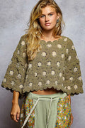 POL Contrast Crochet Cropped Knit Top