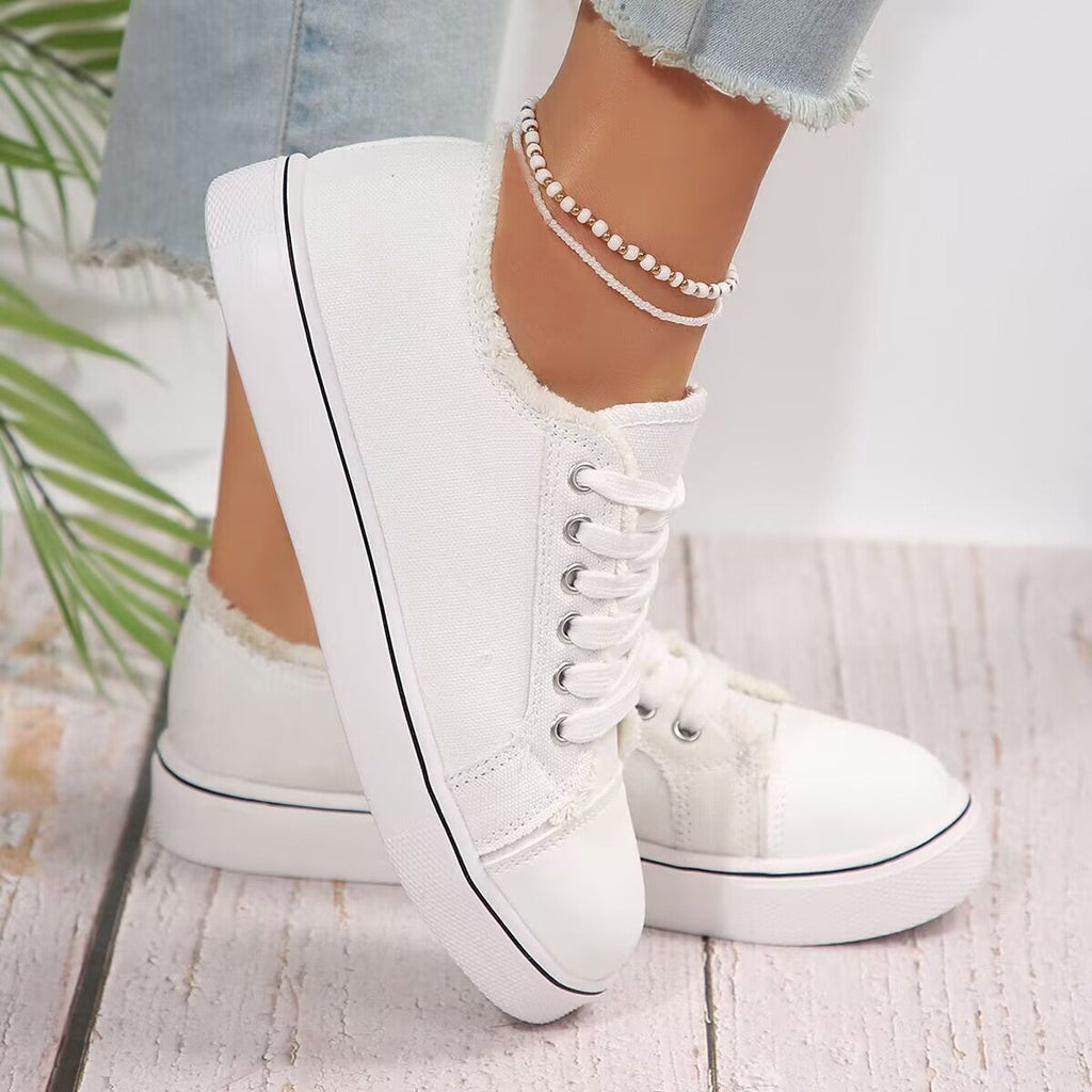 Women's Lace-Up Canvas Sneakers – Lightweight Flat Low-Top