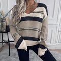Women's French Vintage Striped Sweater | V-Neck Long Sleeve Stretch Knit