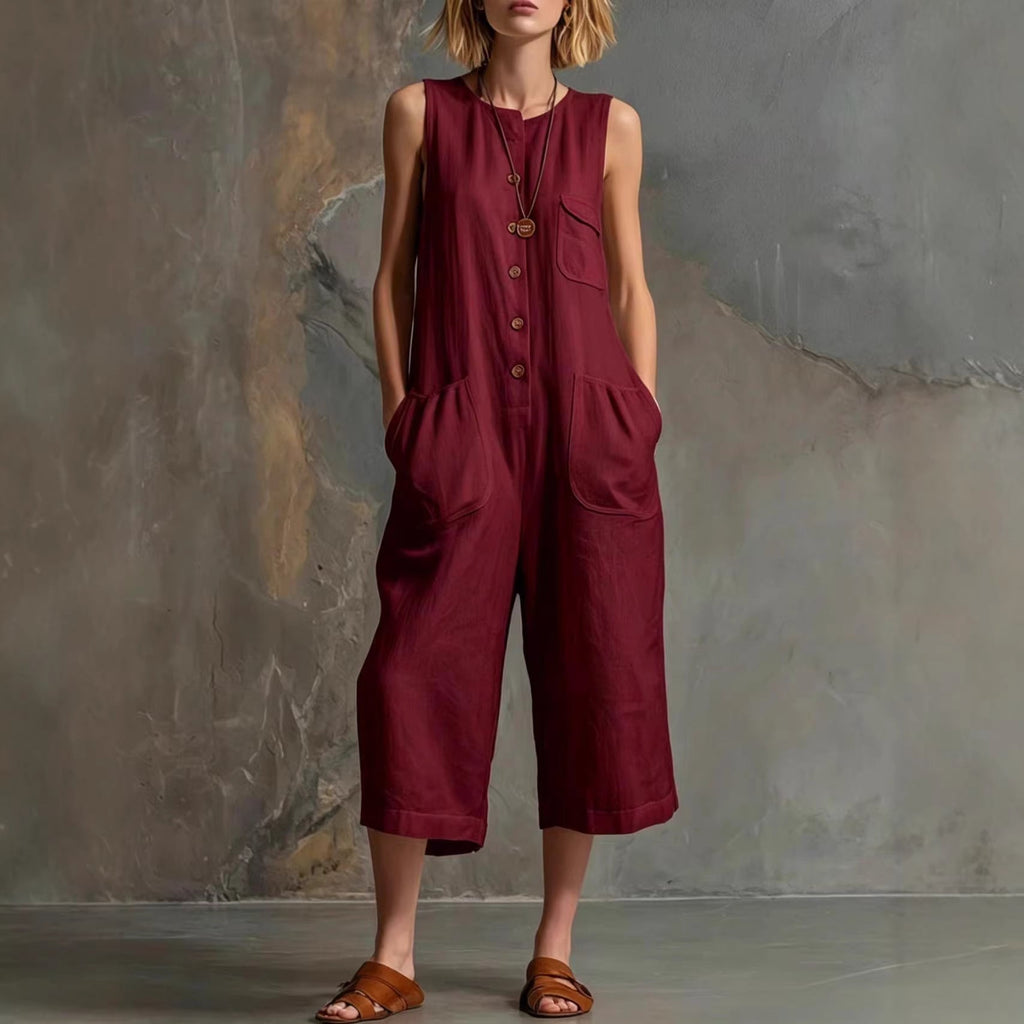 Women's Retro Sleeveless Wide-Leg Cropped Jumpsuit