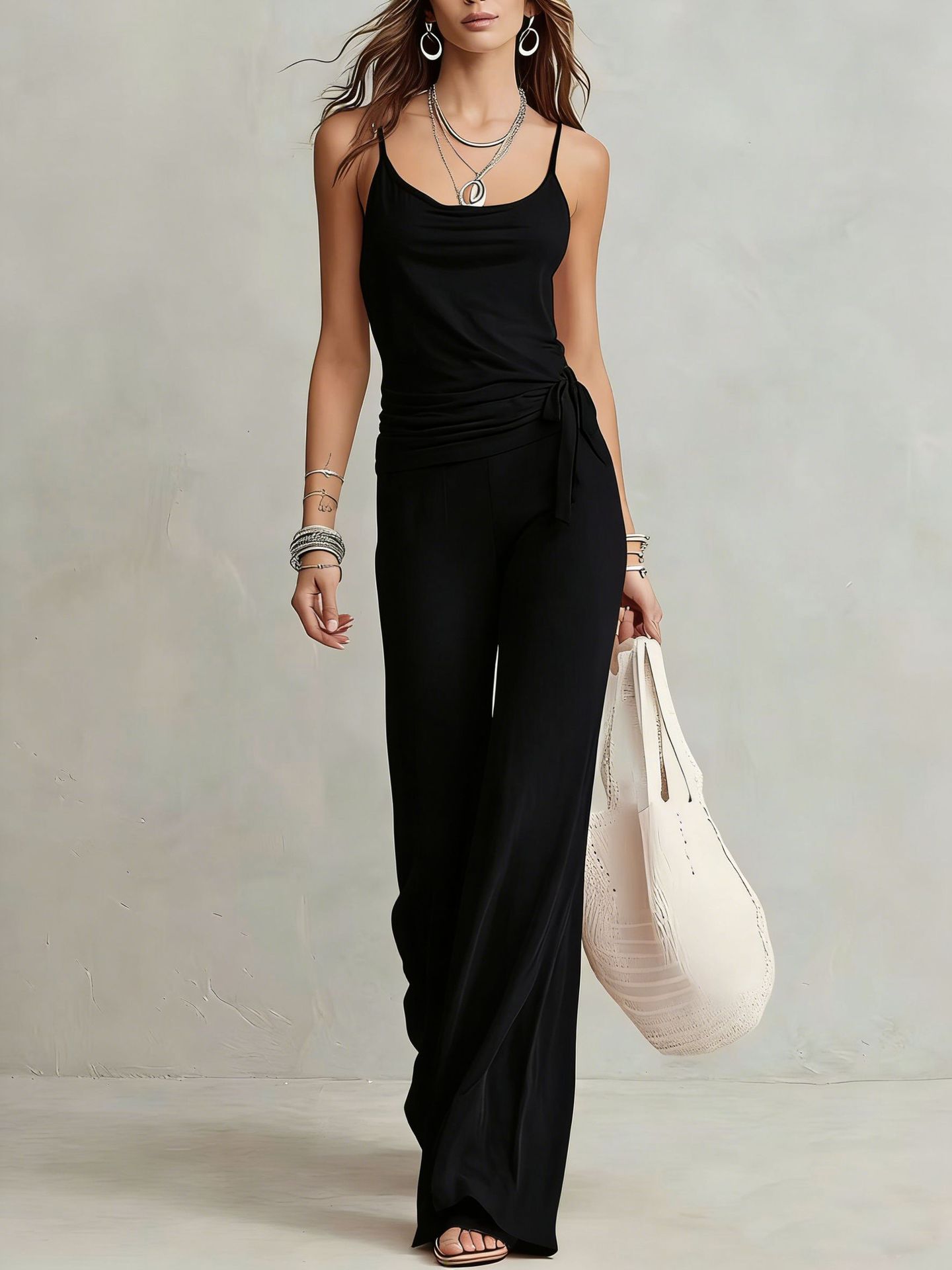 Women's Solid Color Sleeveless Top & Pants Two-Piece Set