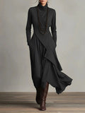 Women's Cross-Wrap High-Neck Long-Sleeve Maxi Dress