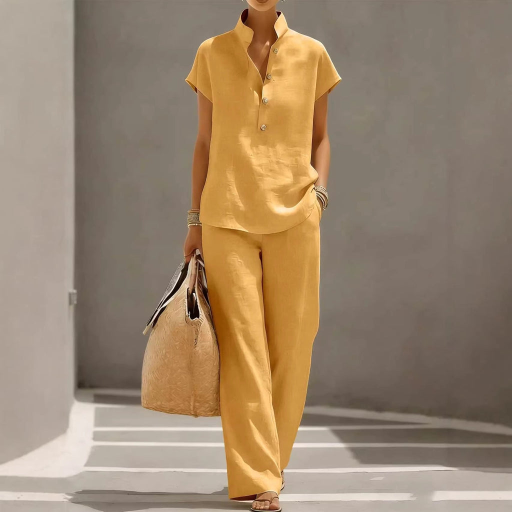 Cardigan & Short Sleeve Top + Pants Three-Piece Set – Solid Color Casual Lounge