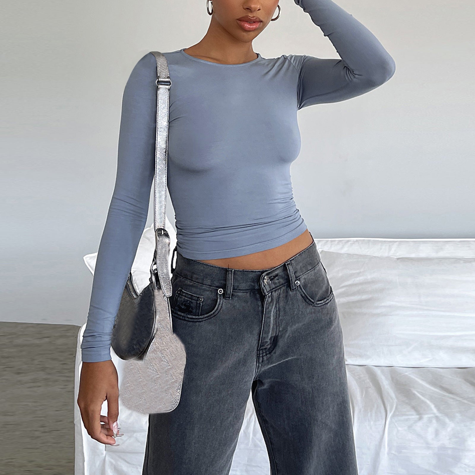 Slim Fit Long Sleeve Shirt | Women's Casual Crop Tops