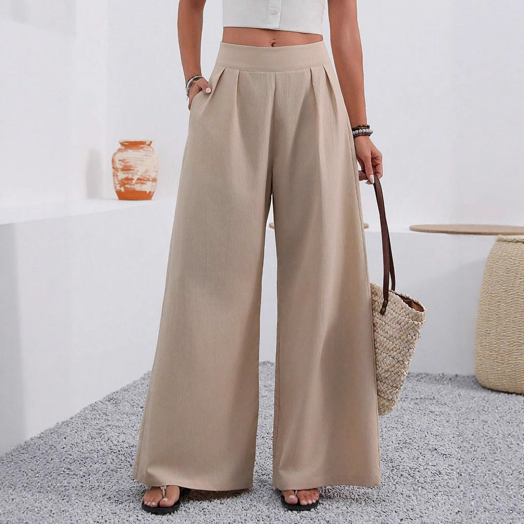 Women's High-Waist Wide-Leg Trousers with Pockets – Full Length