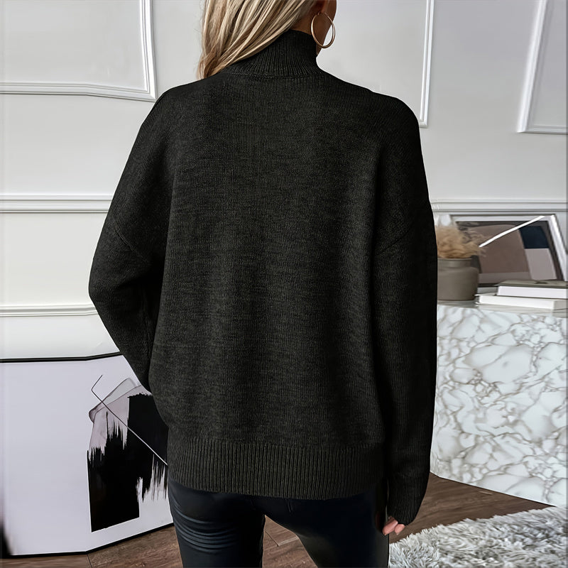 Women’s Elegant Off-Shoulder Turtleneck Sweater — Long Sleeve Knit Top