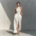 Sleeveless Elegant Slim-Fit Pure White Dress