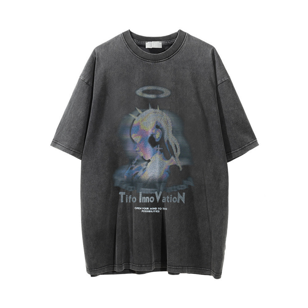Printed Washed Distressed T-Shirt