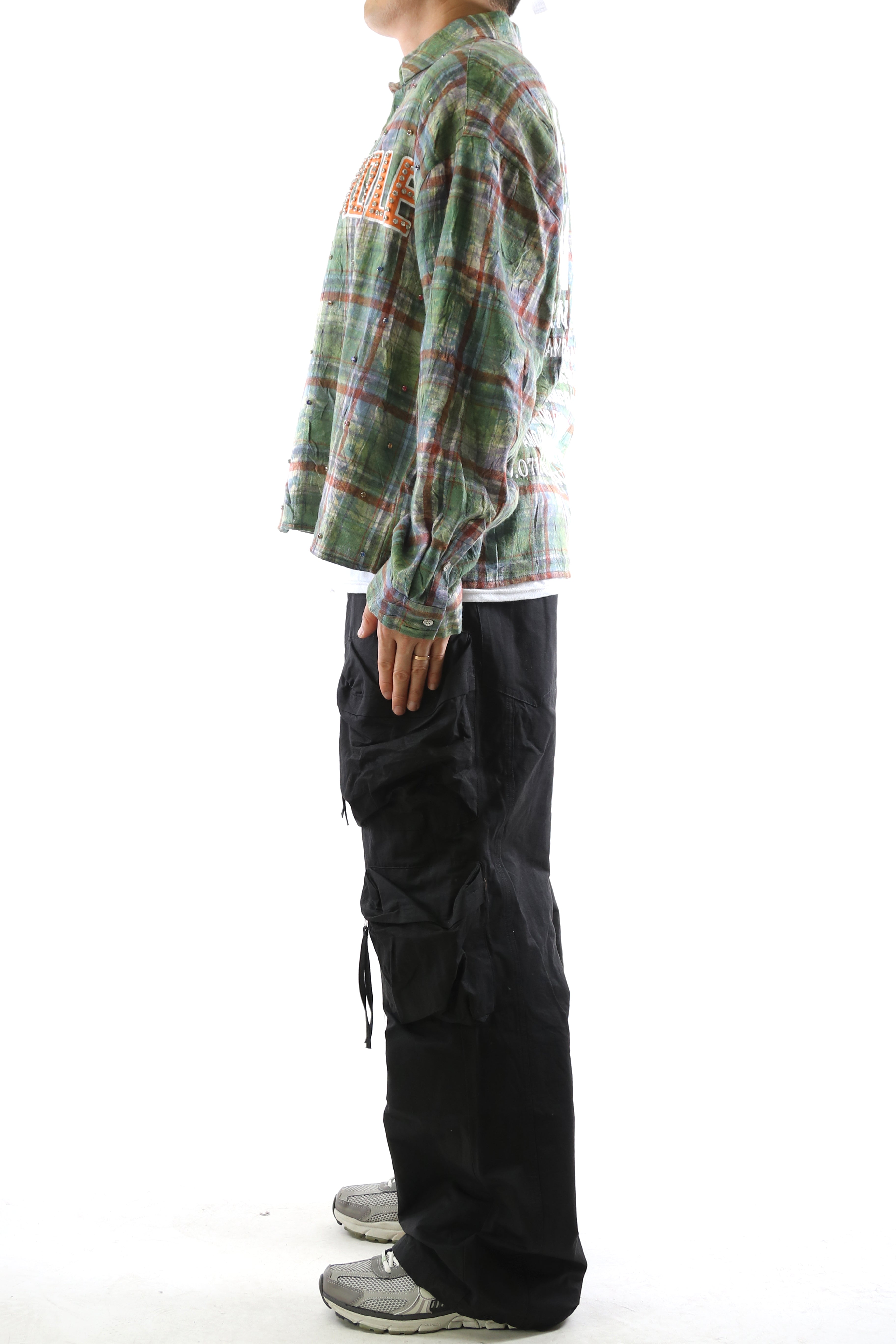 WELD Long Sleeve Washed Flannel Crop Top Button Down Shirt