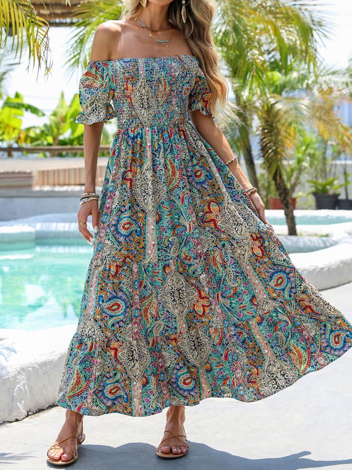 Women’s Paisley One‑Shoulder Maxi Dress