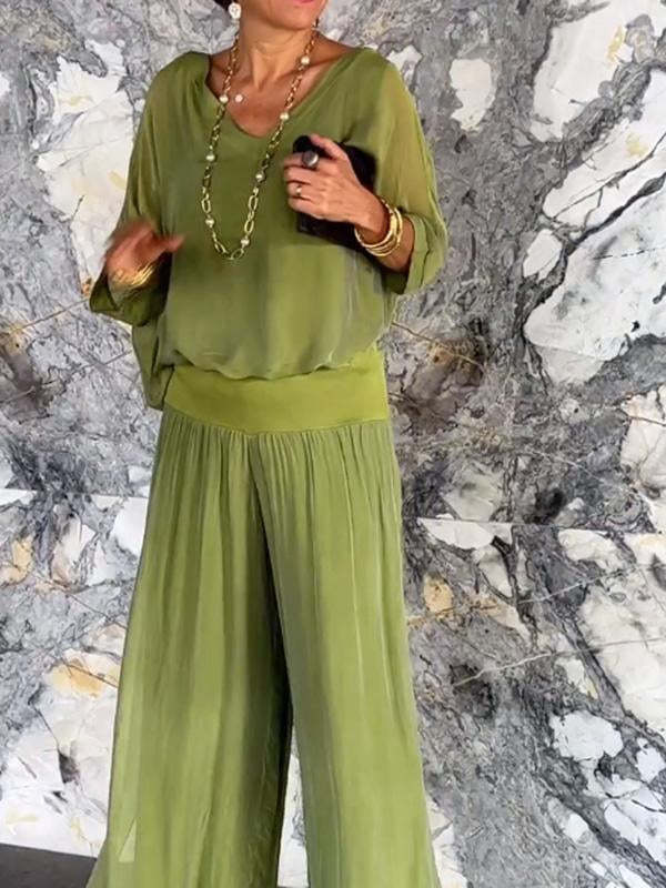 Solid-Color Chiffon Two-Piece Set – 10 Colors, S–5XL