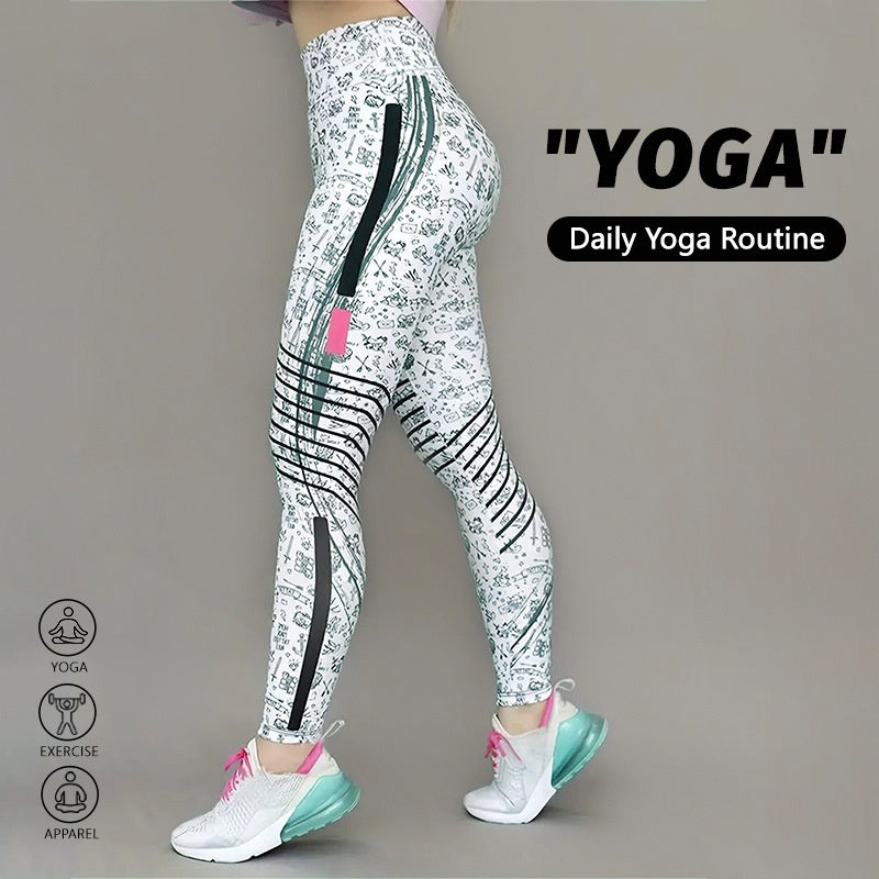 High-Elastic Printed Yoga Leggings – High Waist Tummy Control Fitness Pants