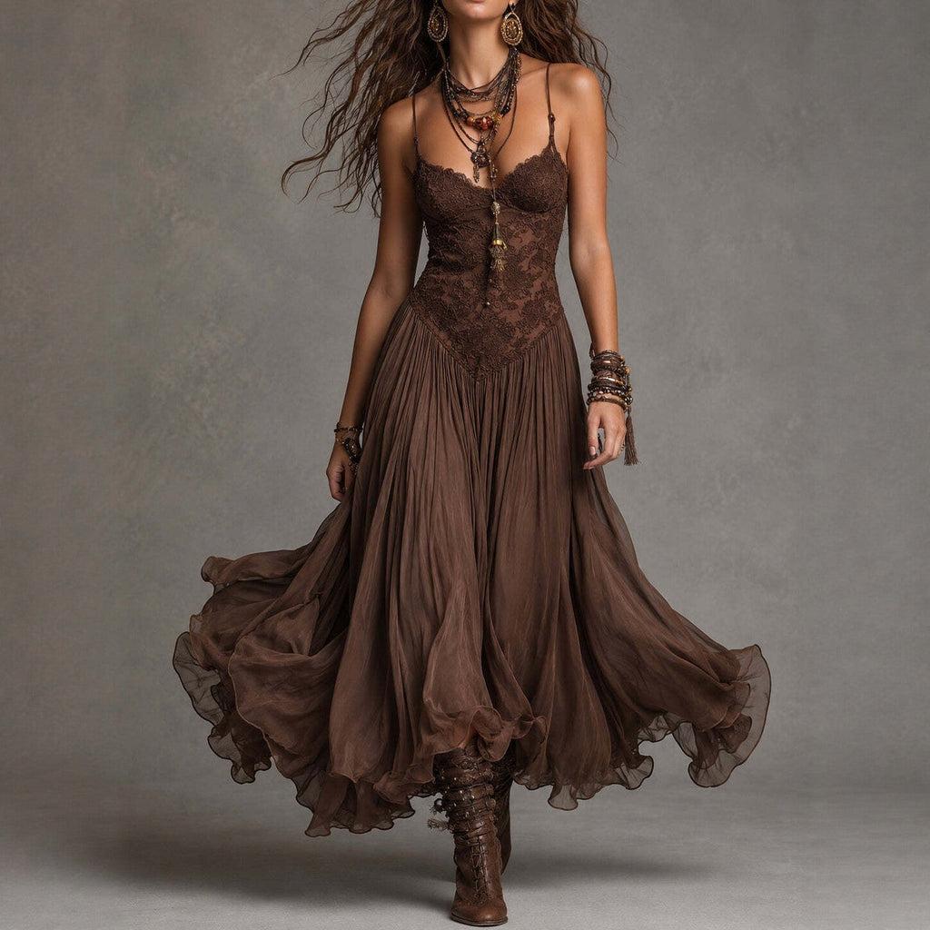 Chiffon V-Neck Backless Flowy Maxi Dress – Women's Elegant A-Line Long Dress