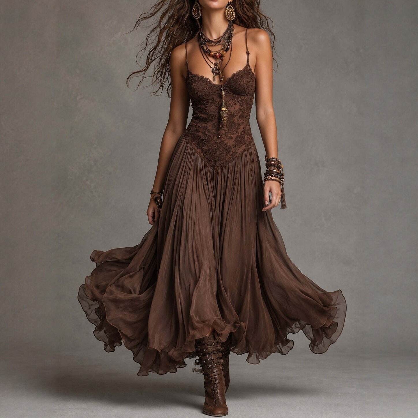 Chiffon V-Neck Backless Flowy Maxi Dress – Women's Elegant A-Line Long Dress