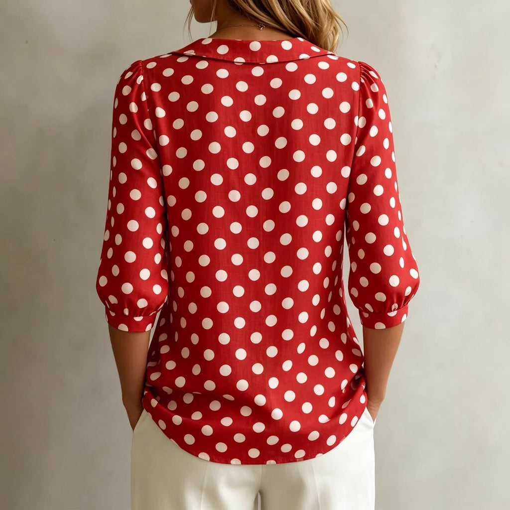 Women's Retro Polka Dot Three-Quarter Sleeve Loose Cardigan Shirt