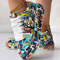 Round-Toe Thick-Sole Lace-Up Sneakers — Women’s Casual Print Shoes