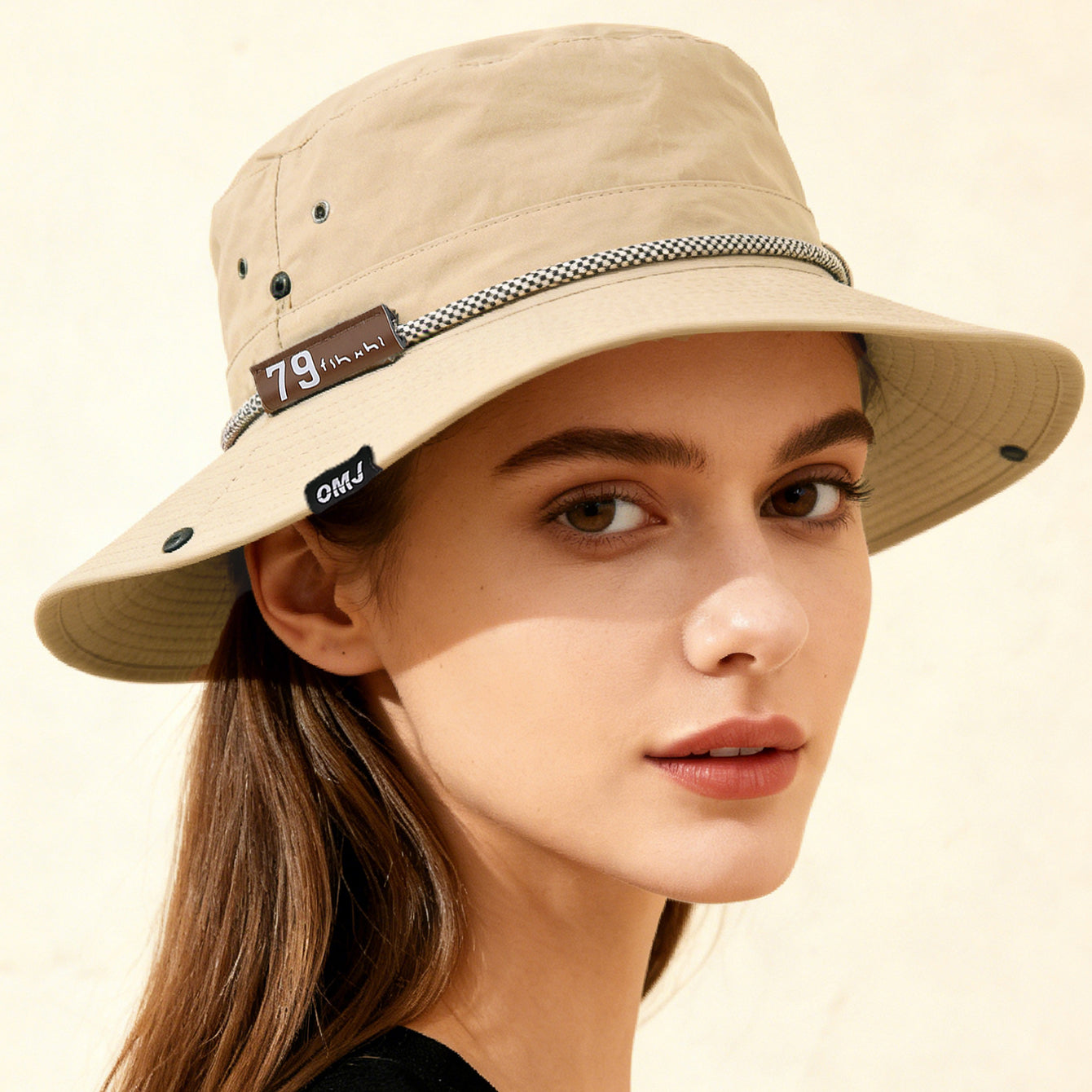 Wide-Brim Leather Patch Fisherman Hat – UV Sun Protection Outdoor Hat