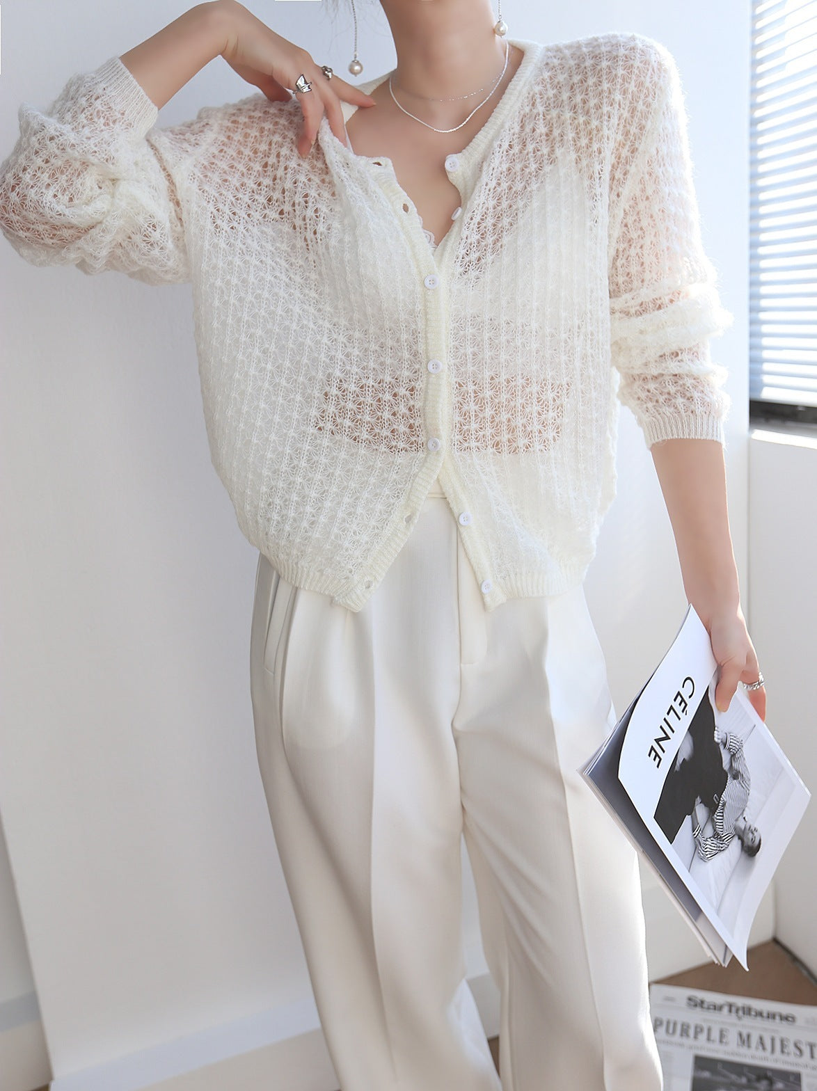 Women’s Mohair Crochet Knit Cardigan