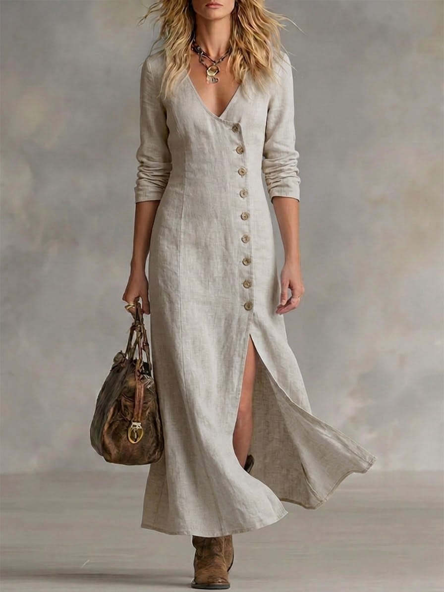 Casual Cotton Linen Long Sleeve Women’s Dress