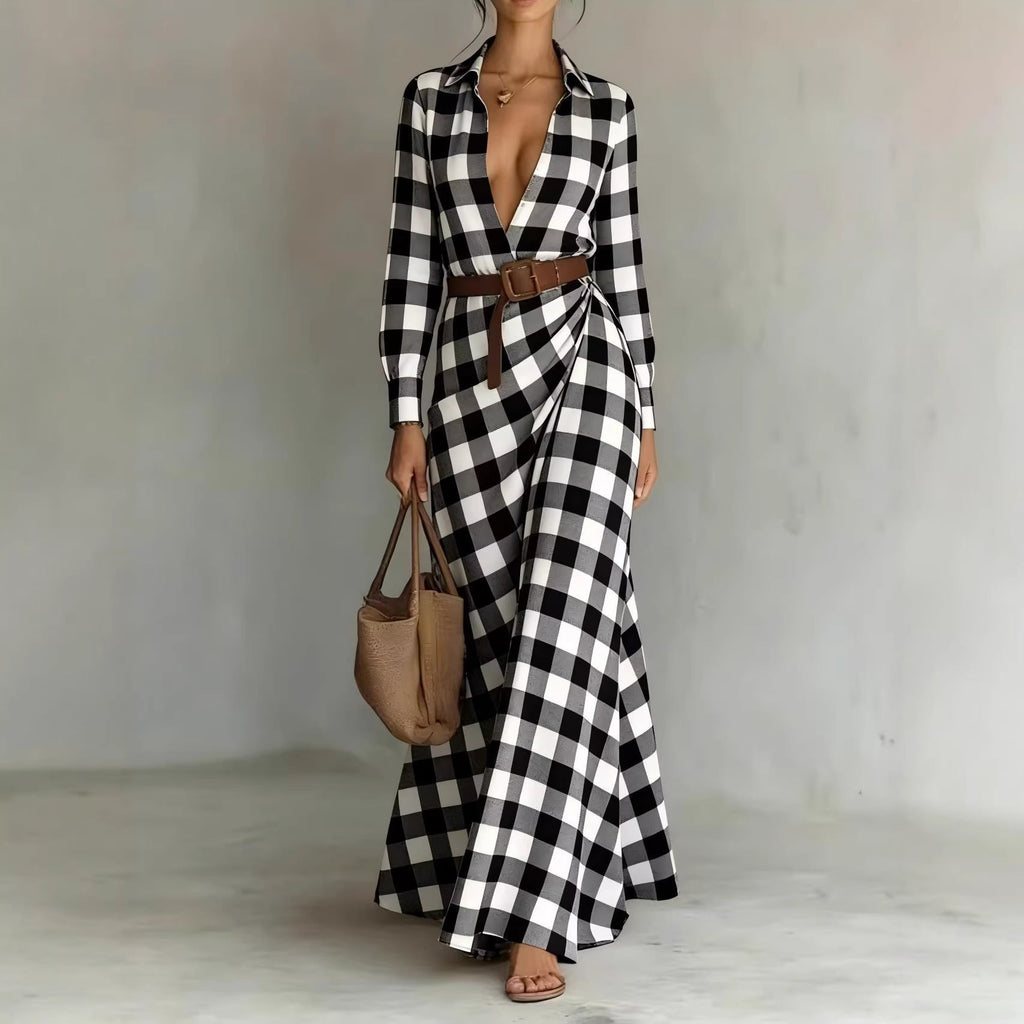 Women's Belted Irregular Pleated Dress