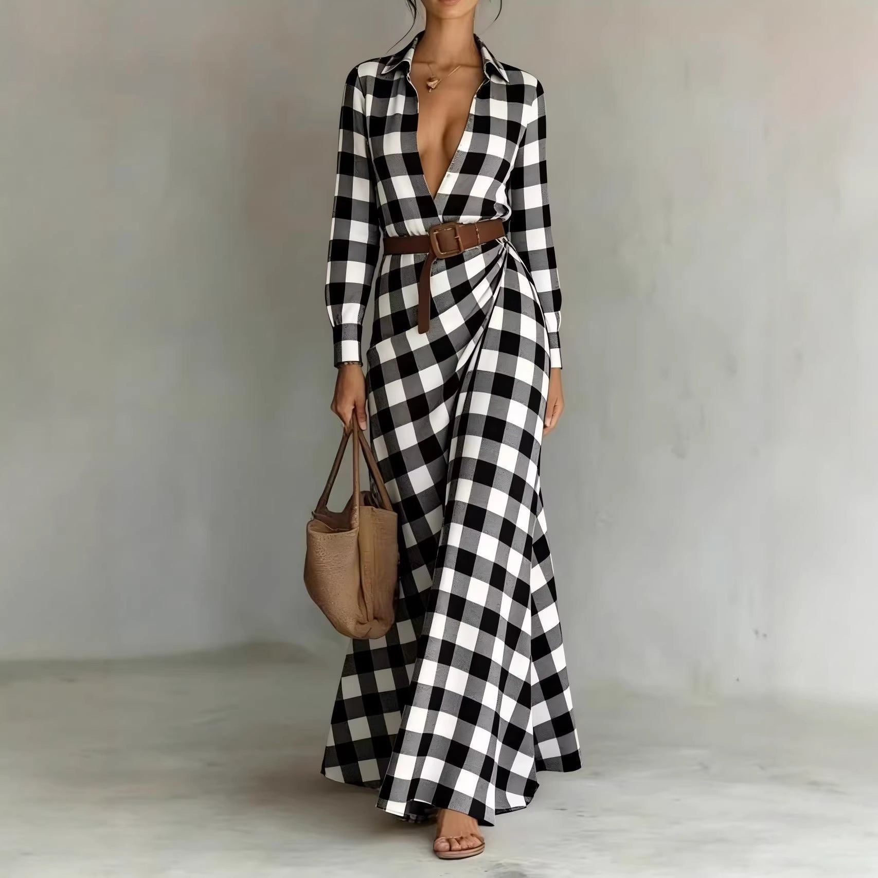 Women's Belted Irregular Pleated Dress