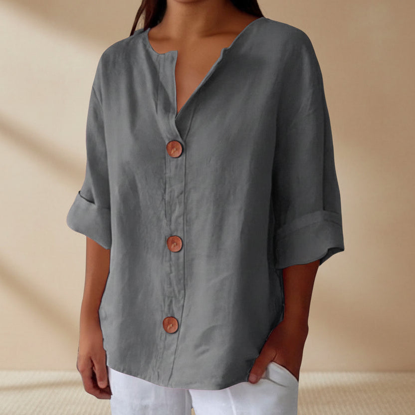 Women's V-Neck Buttoned Blouse