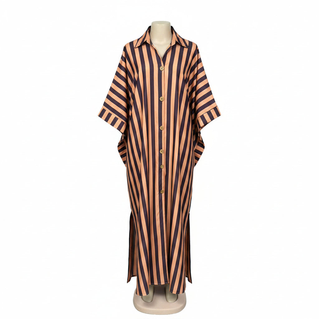 African-Inspired Striped Loose Long Dress | One Size 5 Colors