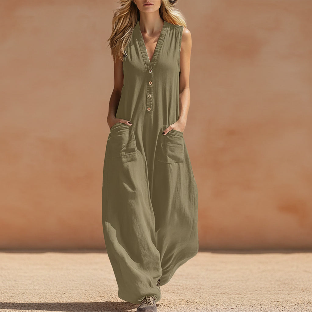 Women's Sleeveless Wide-Leg Jumpsuit with Pockets