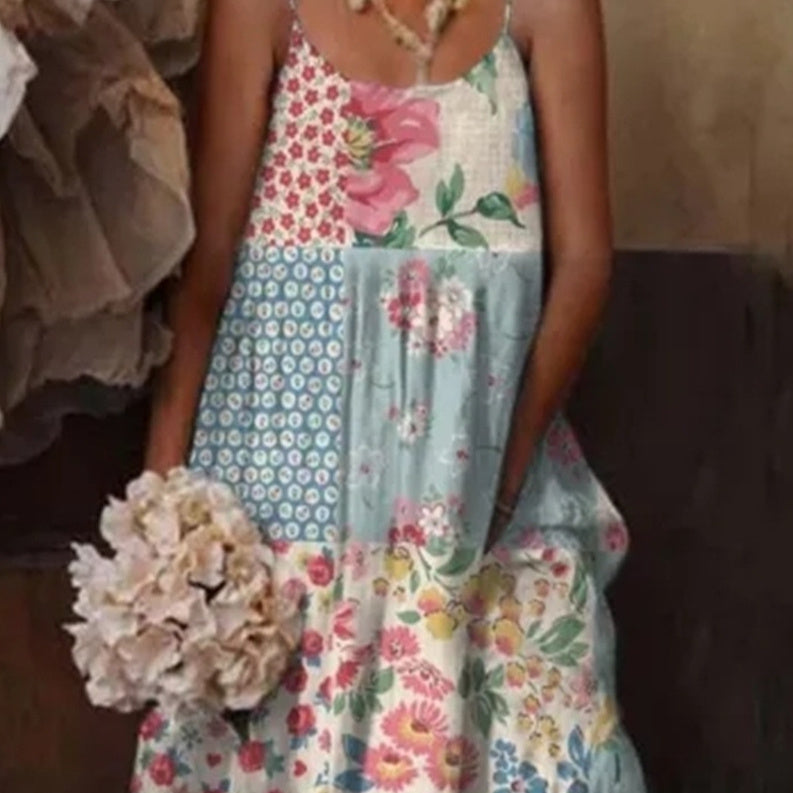 🌺 European & American Style Floral Art Print Sling Holiday Dress