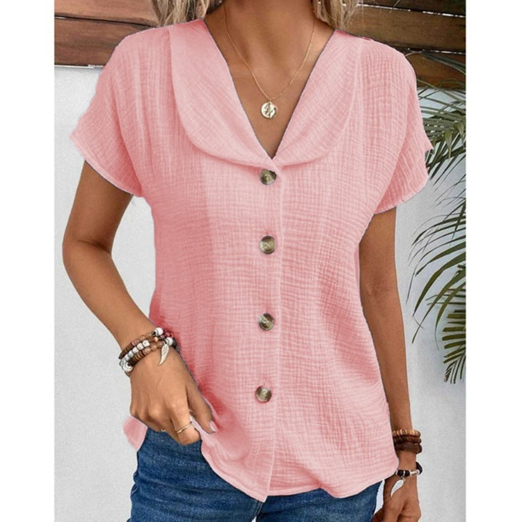 🌞 Women's Summer Solid Color Short-Sleeved Button Cardigan Top