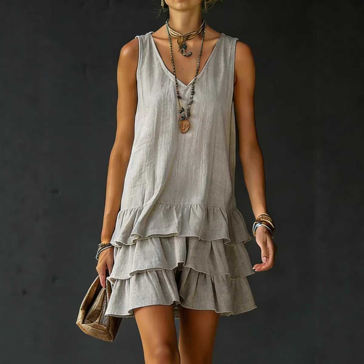 V-Neck Sleeveless Midi Dress – 5 Colors, S–2XL