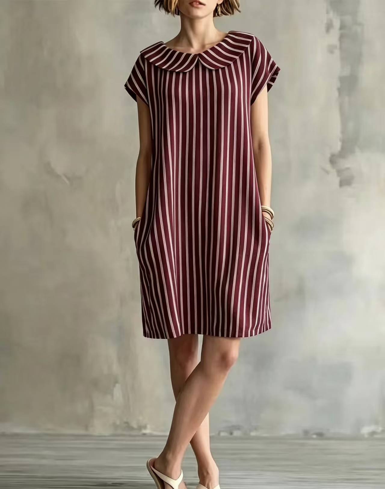 Women's Striped Bodycon Midi Dress – High-Waist Sleeveless