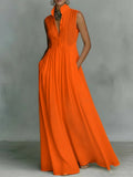 Women's French-Style High-Waist Midi Dress with Ribbon Tie