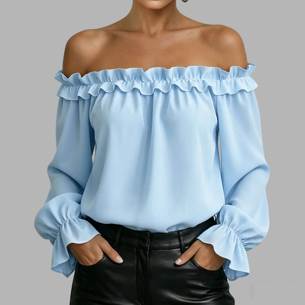 Women's Ruffle Off-Shoulder 3/4 Sleeve Elegant Shirt